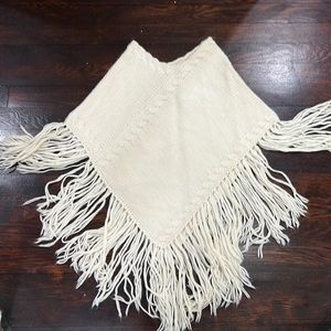 BROOKLYN HANDKNIT - off white delicate hand knit fringe cape - little girls